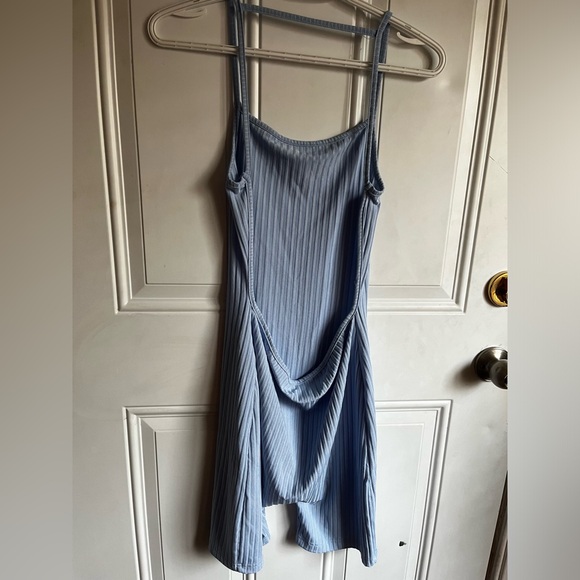 Blue Ribbed Open Back Romper - Picture 4 of 9